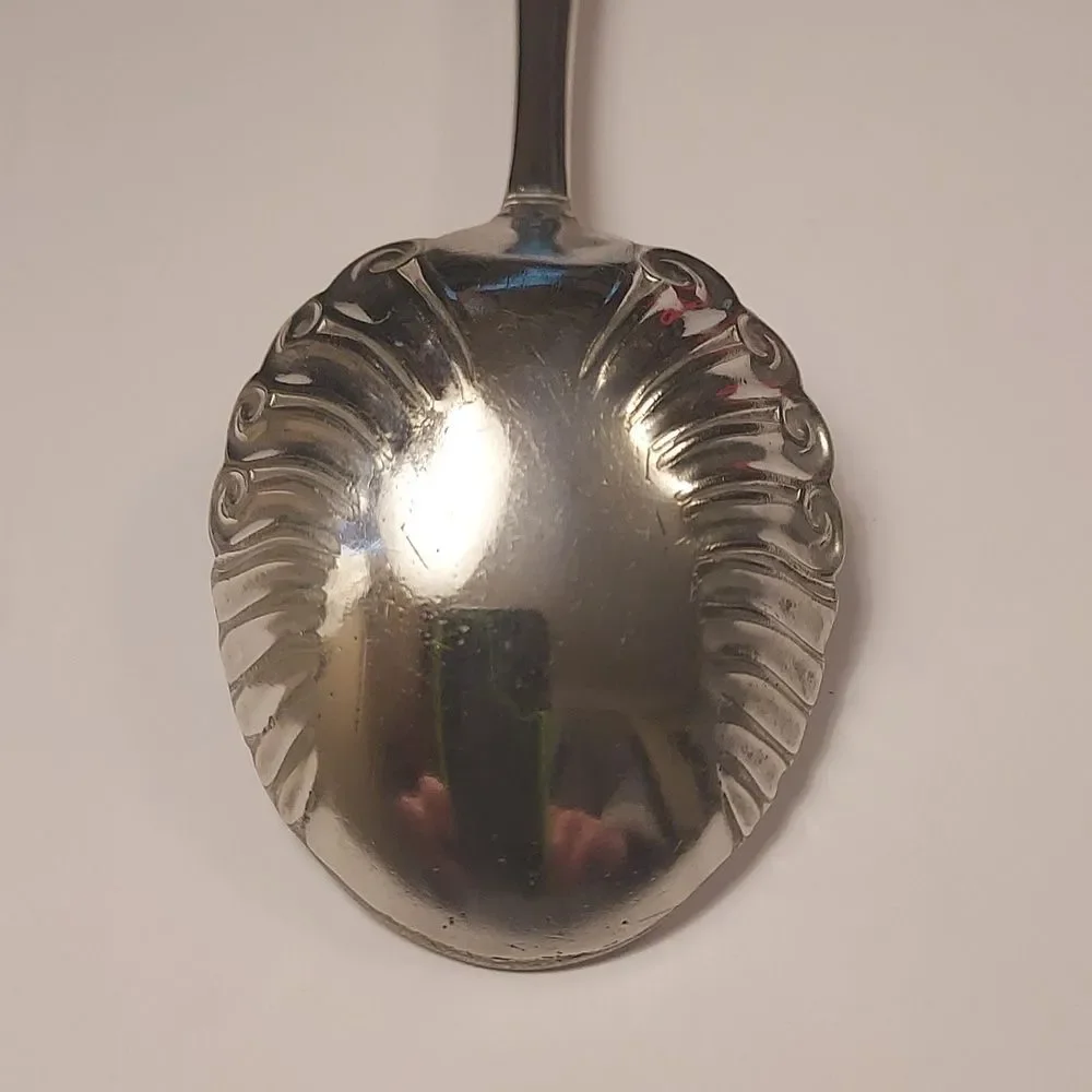 Rogers and Hamilton Antique Silver plate Sugar Spoon Scalloped Edge 6 inch